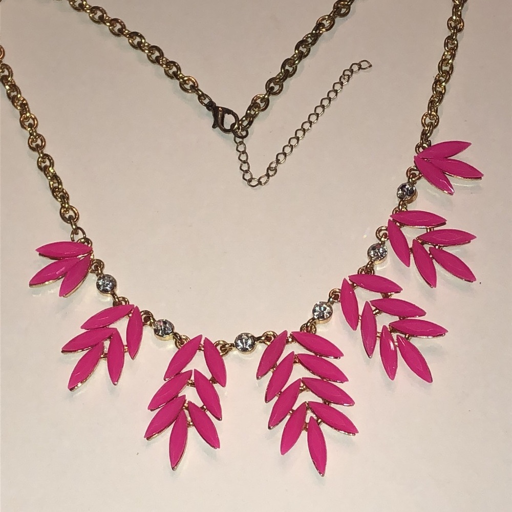 Elegant Pink and Gold Tone Leaf Boho Statement Necklace